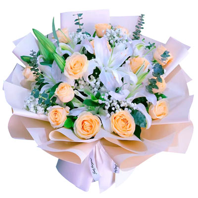 张家界16朵香槟玫瑰2支百合，爱的温暖和幸福