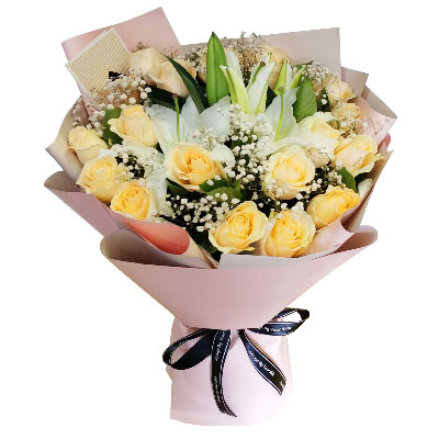 张家界17朵香槟玫瑰百合，爱不惧风雨