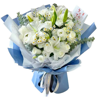张家界11朵白玫瑰桔梗百合，爱永恒不息