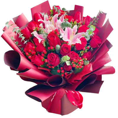 张家界22朵红玫瑰百合，爱的火焰