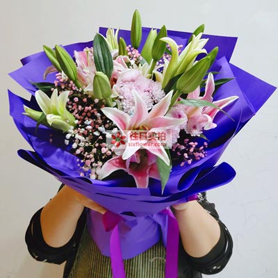 张家界6支粉色多头百合，真诚的问候