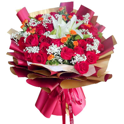 张家界33朵红玫瑰百合，爱如同花般绽放